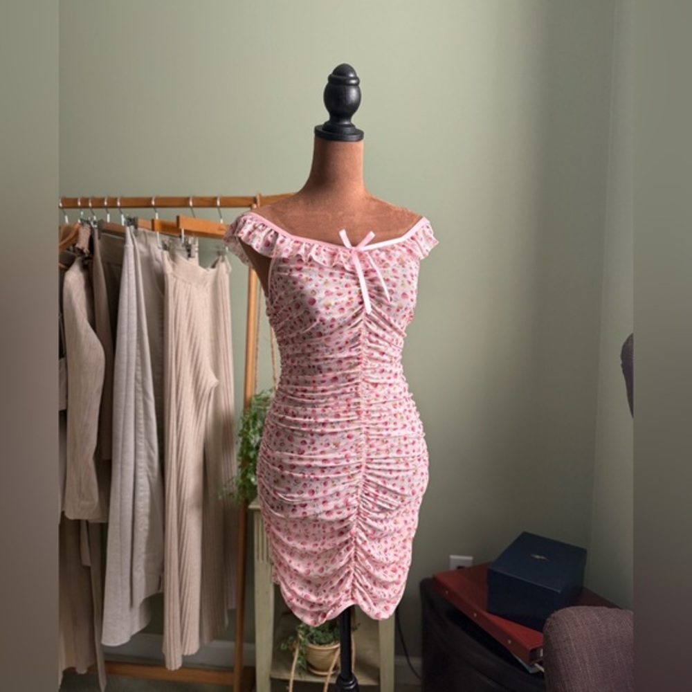 NWOT Floral Mesh Ruched Dress and Panty Set